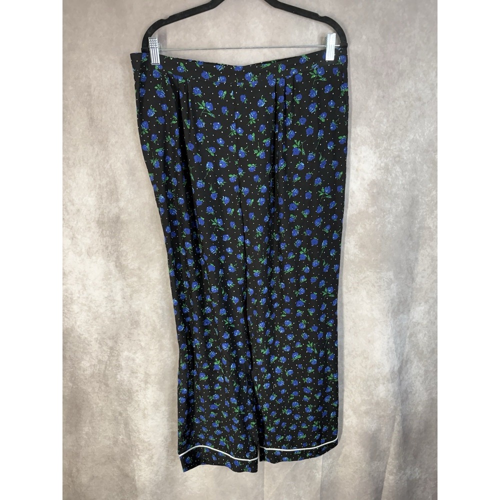 Rixo Floral Print Silk Blend Trousers Lounge Pants In Black Blue Women's US 10